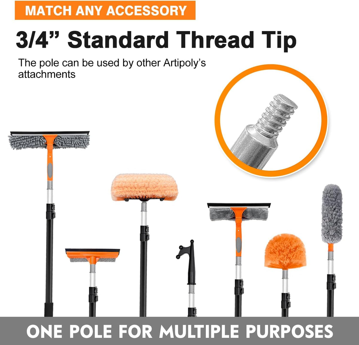 5-12ft Squeegee & 20Ft Reach Window Washer - 14" Extra-Large 2-in-1 Window Cleaner Tool with