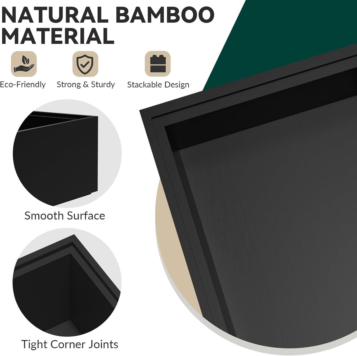 Bamboo Drawer Organizer, Narrow Silverware Organizer for Kitchen, Stackable Utensil Organizer, 2