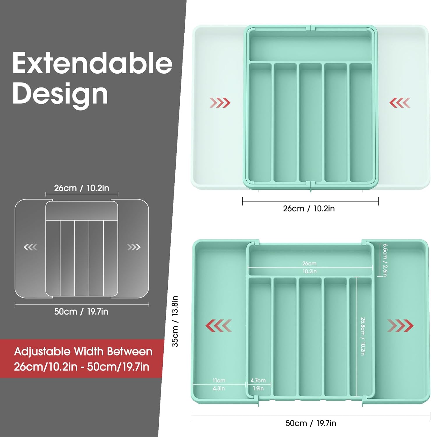 Aujen Silverware Organizer - Expandable Kitchen Drawer Organizer, Adjustable Utensil Organizer
