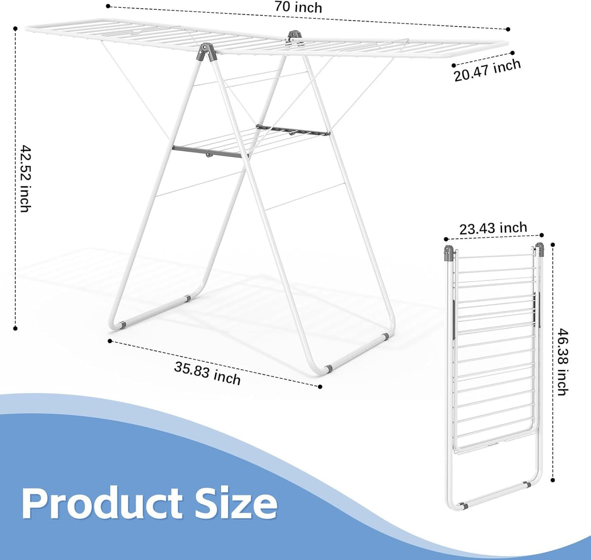 KINGBOARD Clothes Drying Rack Foldable, Metal Drying Rack Clothing with Height-Adjustable, Laundry