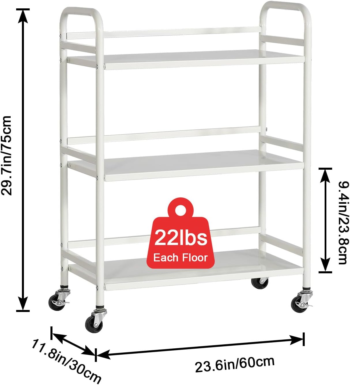 HDANI 3 Tier Metal Utility Multipurpose Rolling Cart, Large Capacity Heavy Duty With Lockable