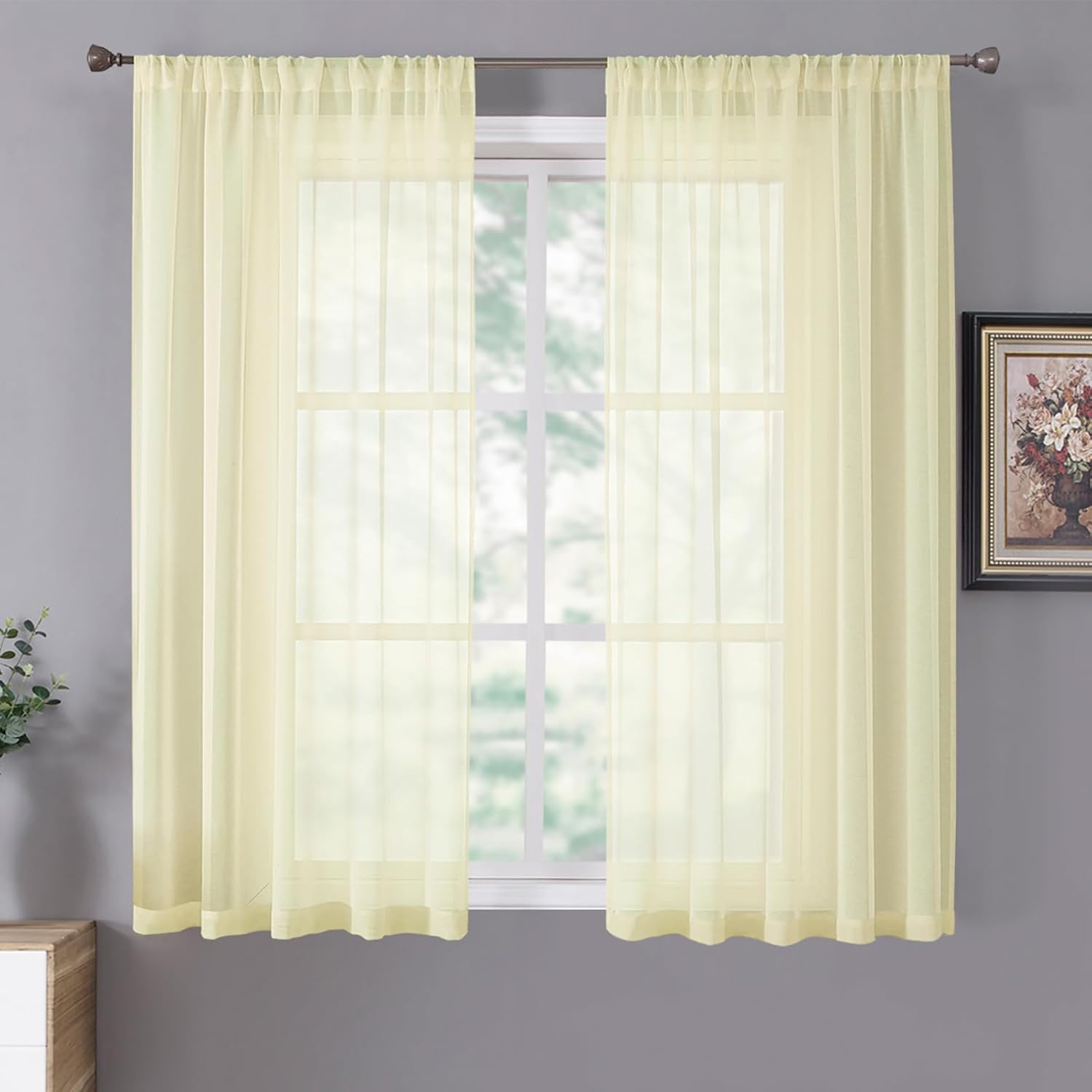 Tollpiz Sheer Curtains Linen Textured Living Room Curtain Sheers Light Filtering Rod Pocket Voile