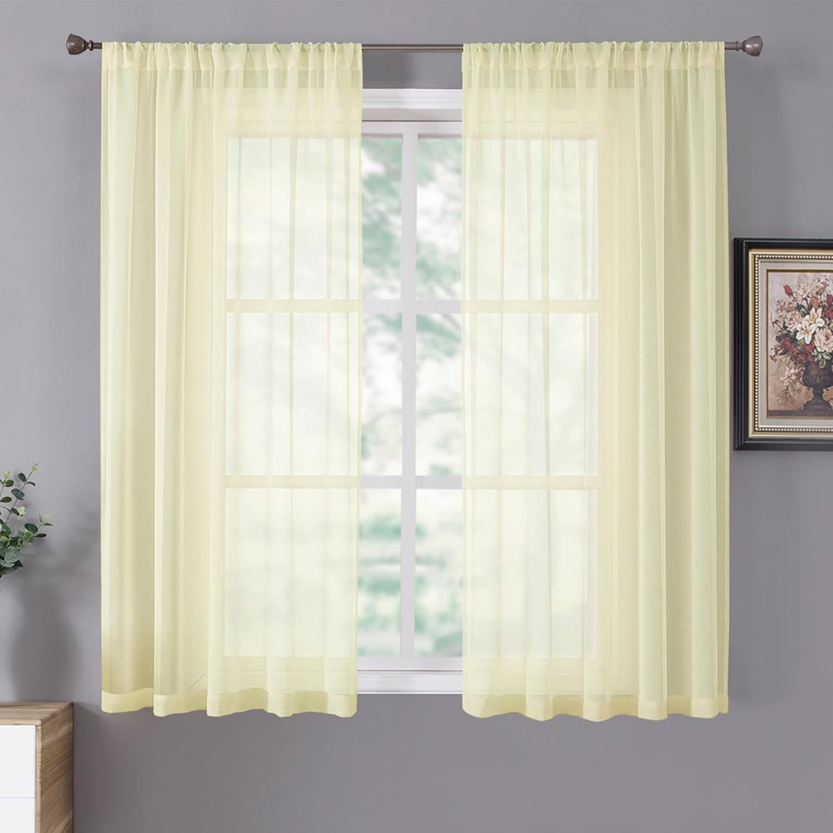 Tollpiz Short Sheer Curtain Linen Textured Bedroom Curtains Sheer Light Filtering Rod Pocket Voile
