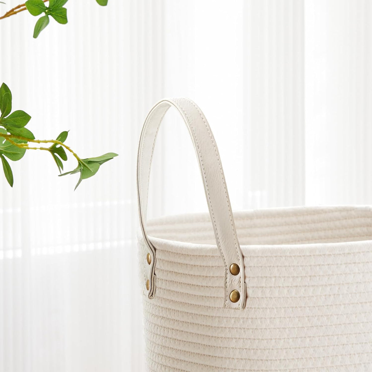 VIPOSCO Tall Laundry Basket, Large Dirty Clothes Hamper with Leather Handle, Woven Rope Storage