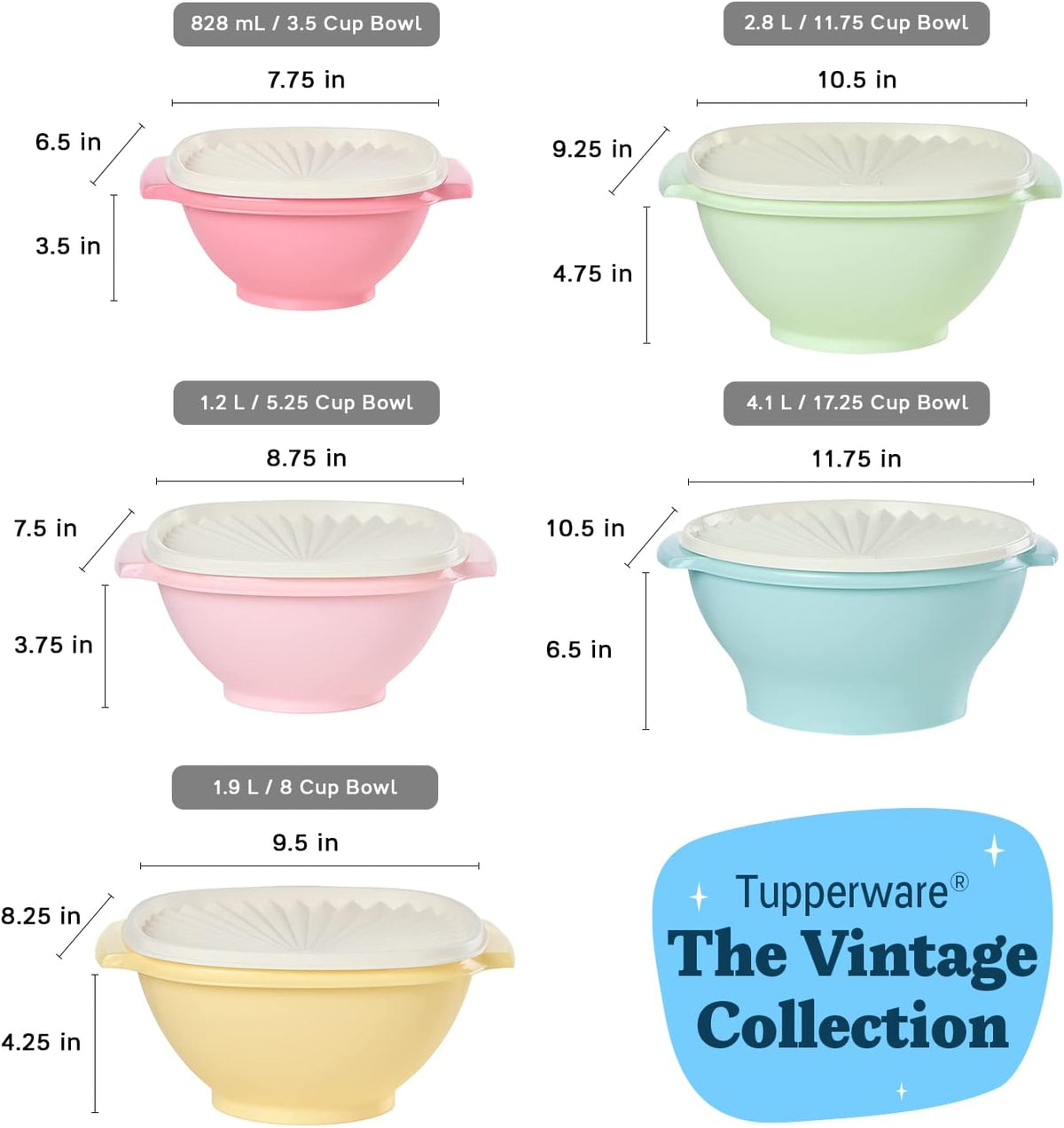 Tupperware Heritage Collection, 10 Piece Food Storage Container Set in Vintage Colors, Dishwasher
