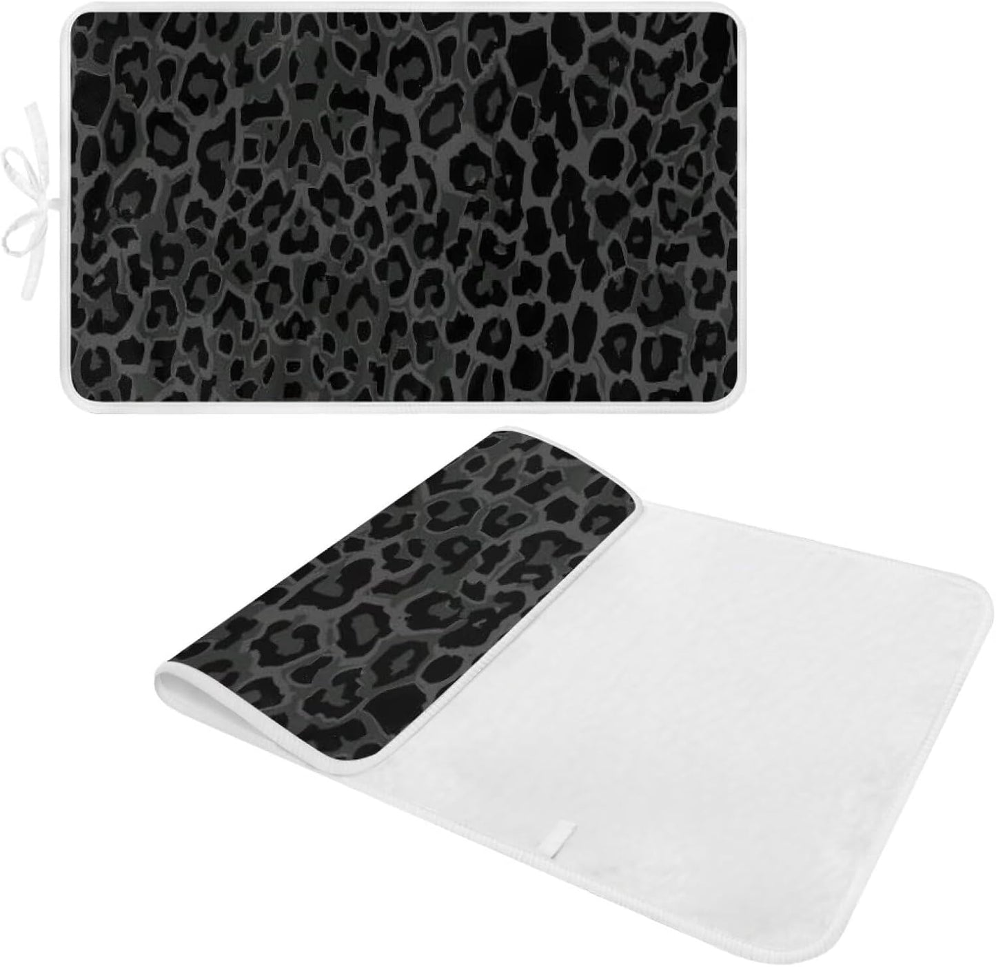 Black Ironing Mat Portable Leopard Print Ironing Pad for Steam Pressing on Tabletop or Bed,Heat