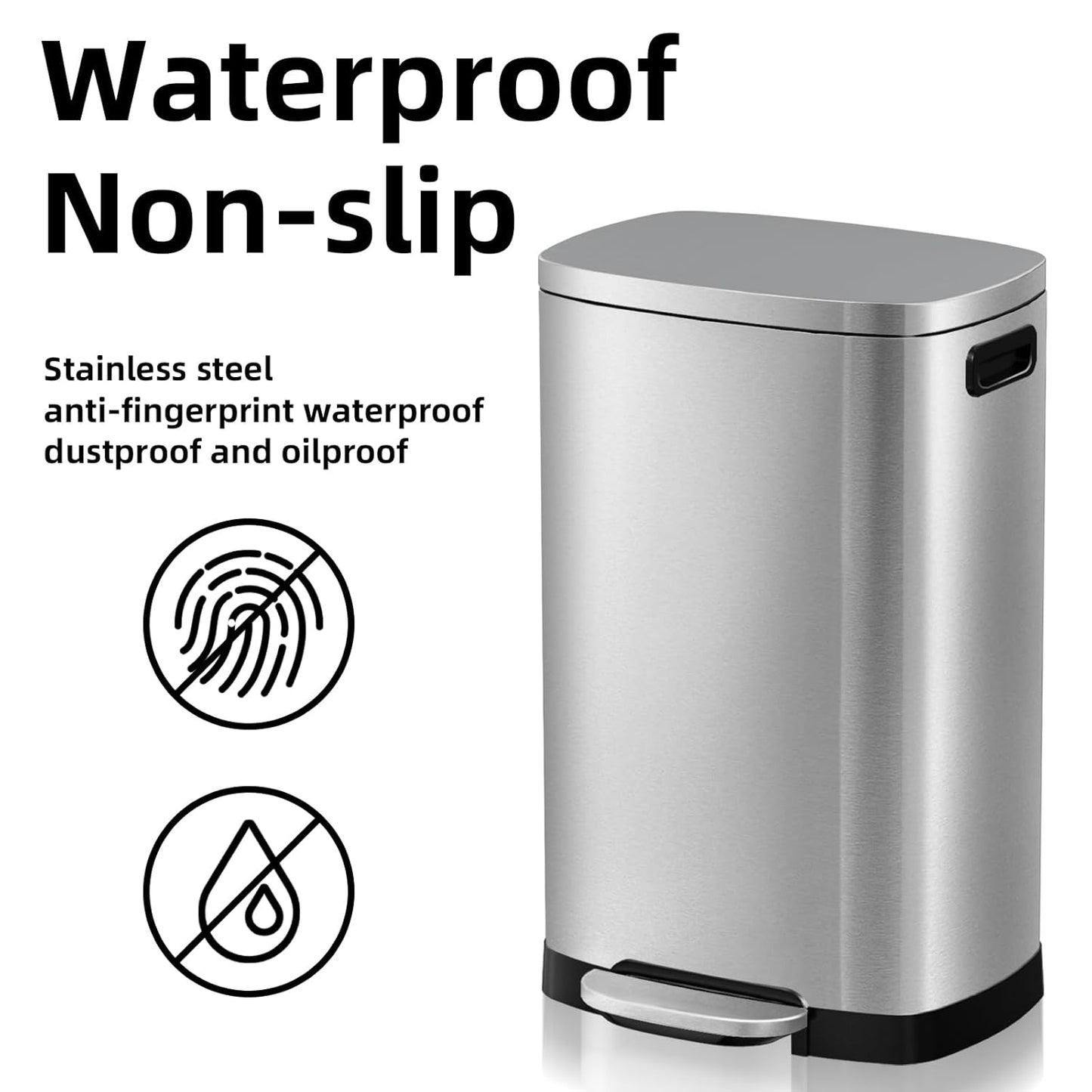 13 Gallon Trash Can with Lid, 50L Fingerprint Proof Stainless Steel Kitchen Trash Can with