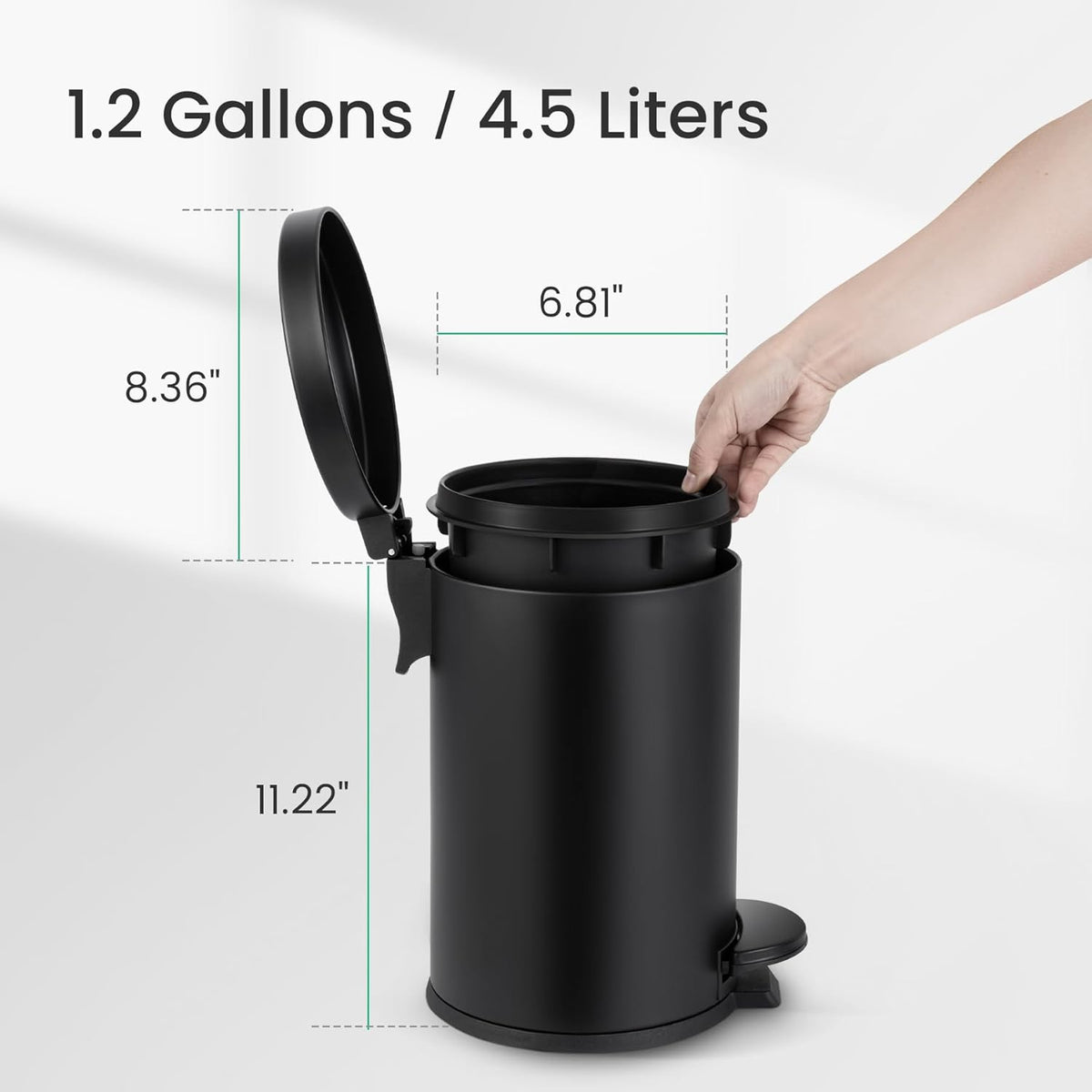 Cesun 1.2 Gallons Small Black Trash Can, Bathroom Garbage Can with Lid and Foot Pedal, Mini Round