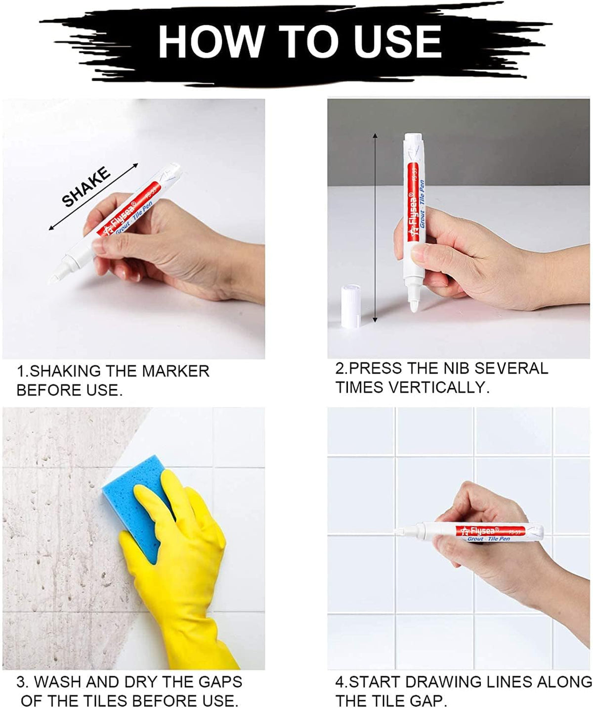 Grout Pen 12 Pack Water Based Tile Marker Repair Pens Professional for Bathroom, Kitchen, Parlor