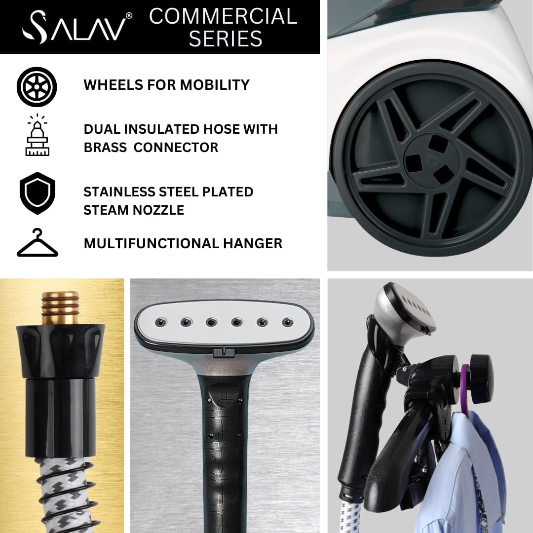 SALAV Heavy Duty Commercial Full-Size Garment Steamer with Foot Pedals and Extra Large 3L (101.5