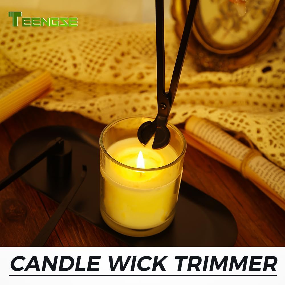 4 in 1 Candle Accessory Set with Storage Tray Plate, Candle Wick Trimmer, Candle Wick Snuffer