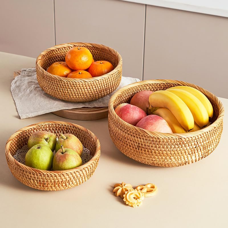 Rattan Bread Basket, Hand Woven Fruit Basket, Wicker Serving Basket Bowl, Decorative Baskets for