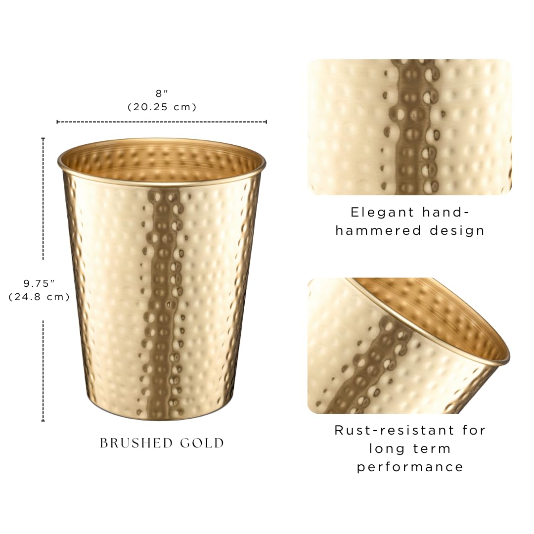 Monarch Abode Brushed Gold Hand Hammered Metal Wastebasket for Home Office Bedroom, Decorative