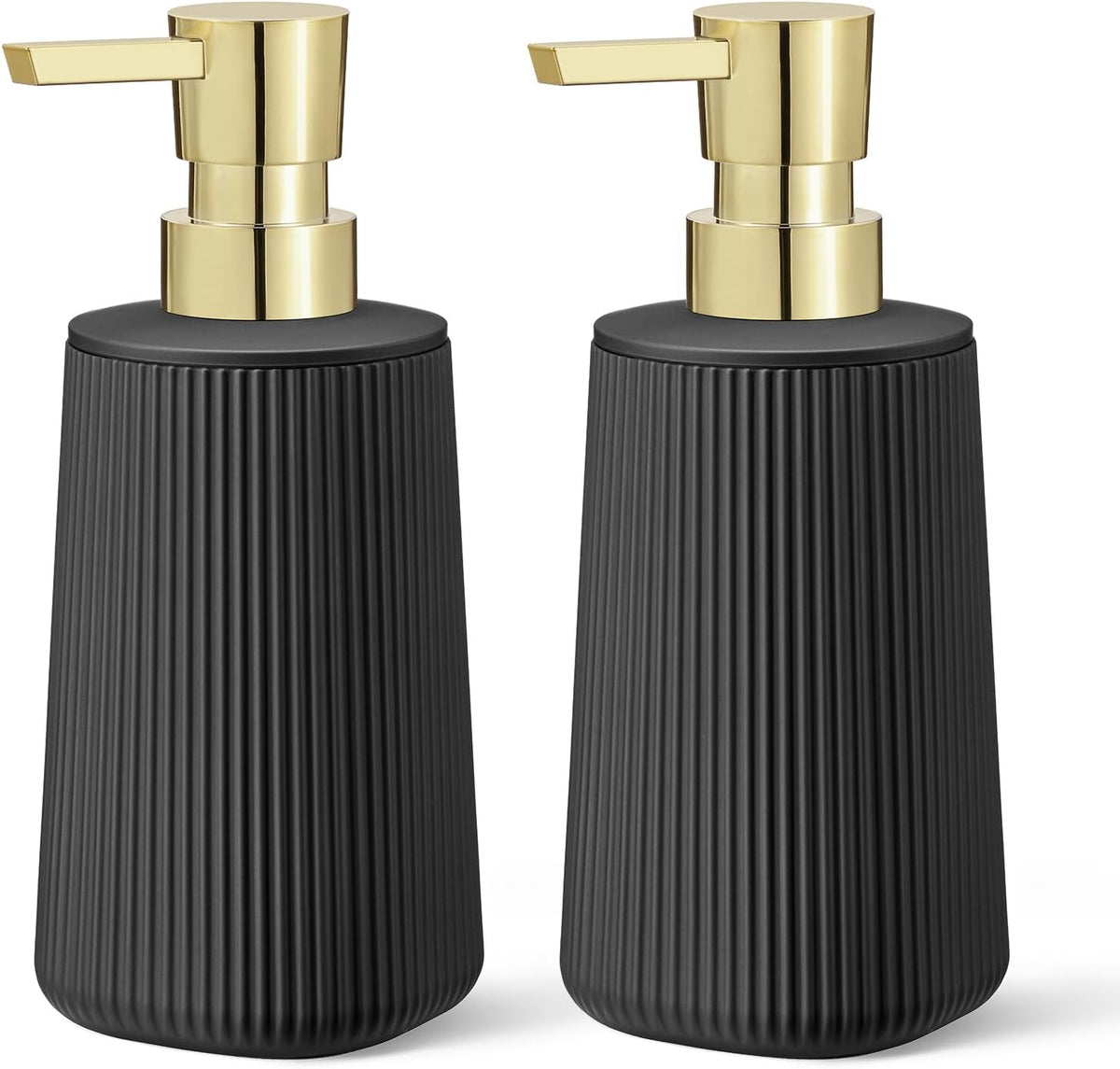 Black and Gold 2 Pack Hand Soap Dispensers with No Rust Pump for Bathroom and Kitchen Countertops