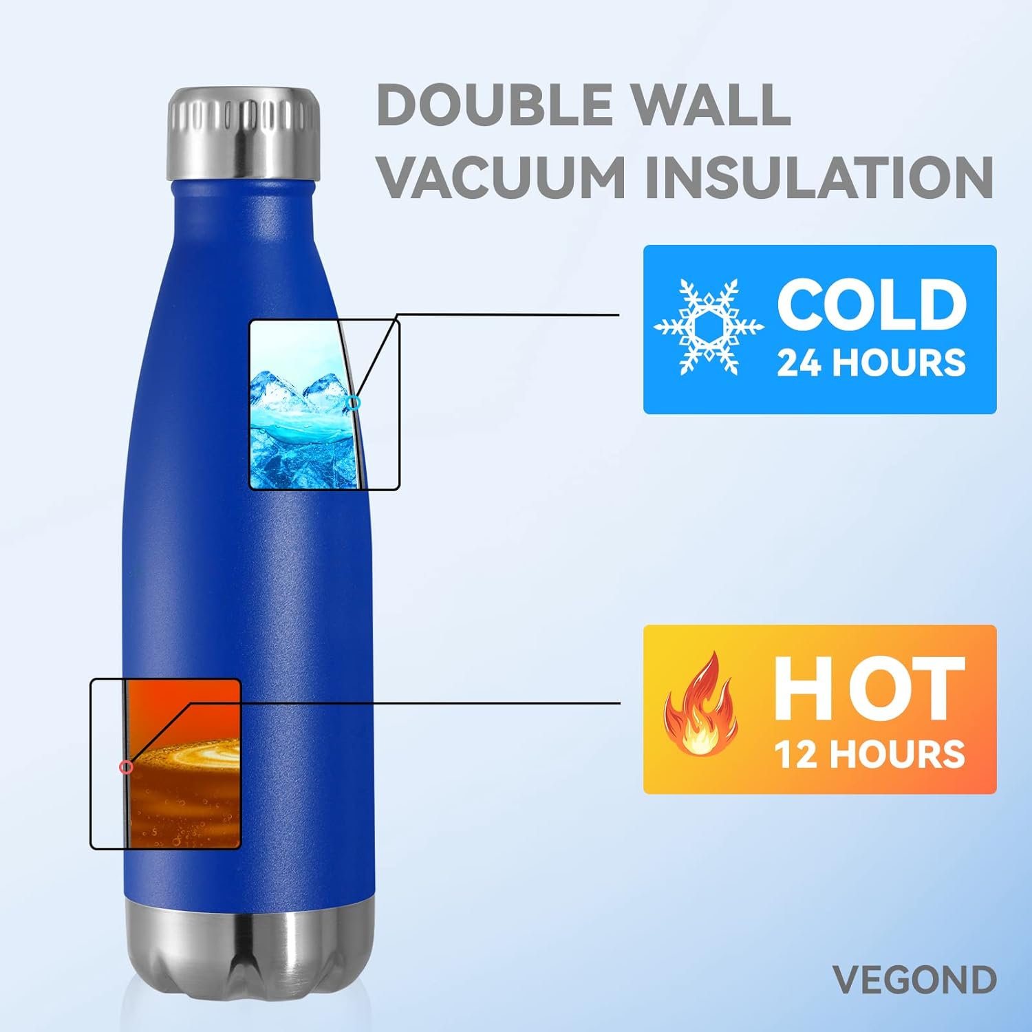 VEGOND 17oz Stainless Steel Water Bottles Bulk, Reusable Metal Sports Water Bottle Keeps Drink Hot