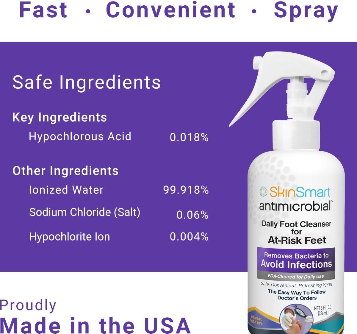 SkinSmart Daily Foot Cleanser for At-Risk Feet, Removes Bacteria to Help Avoid Infections, 8 ounce