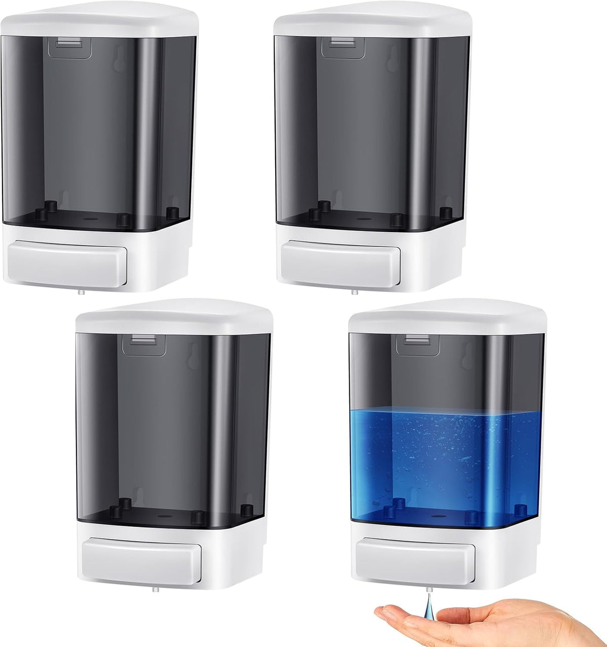 Hushee 4 Pcs Plastic Wall Mounted Soap Dispenser Commercial Manual Soap Containers Wall Dispenser