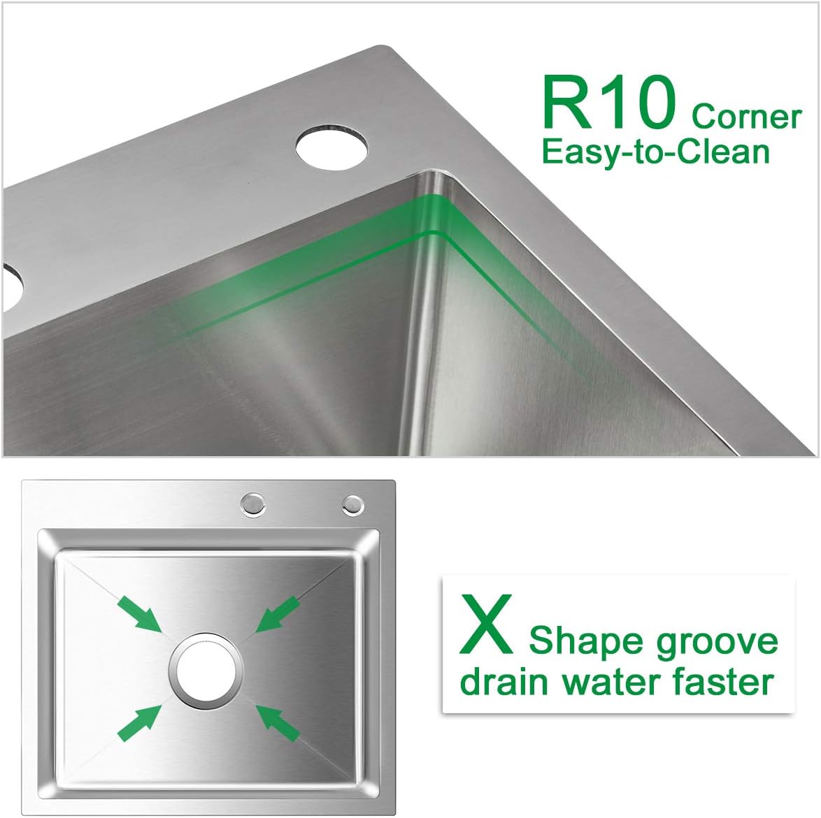 23x18 Inch Kitchen Sink, Handmade 304 Stainless Steel Sink, 9" Deep Single Bowl with Brushed