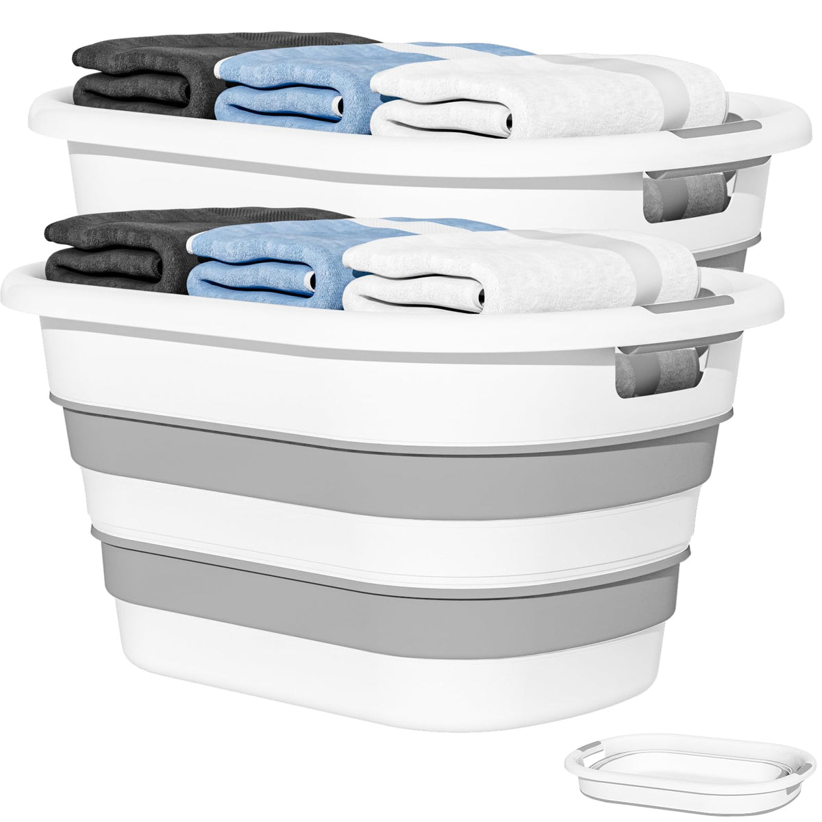 43L(11.5Gallon) Collapsible Laundry Baskets Plastic (Grey, 2 Packs)