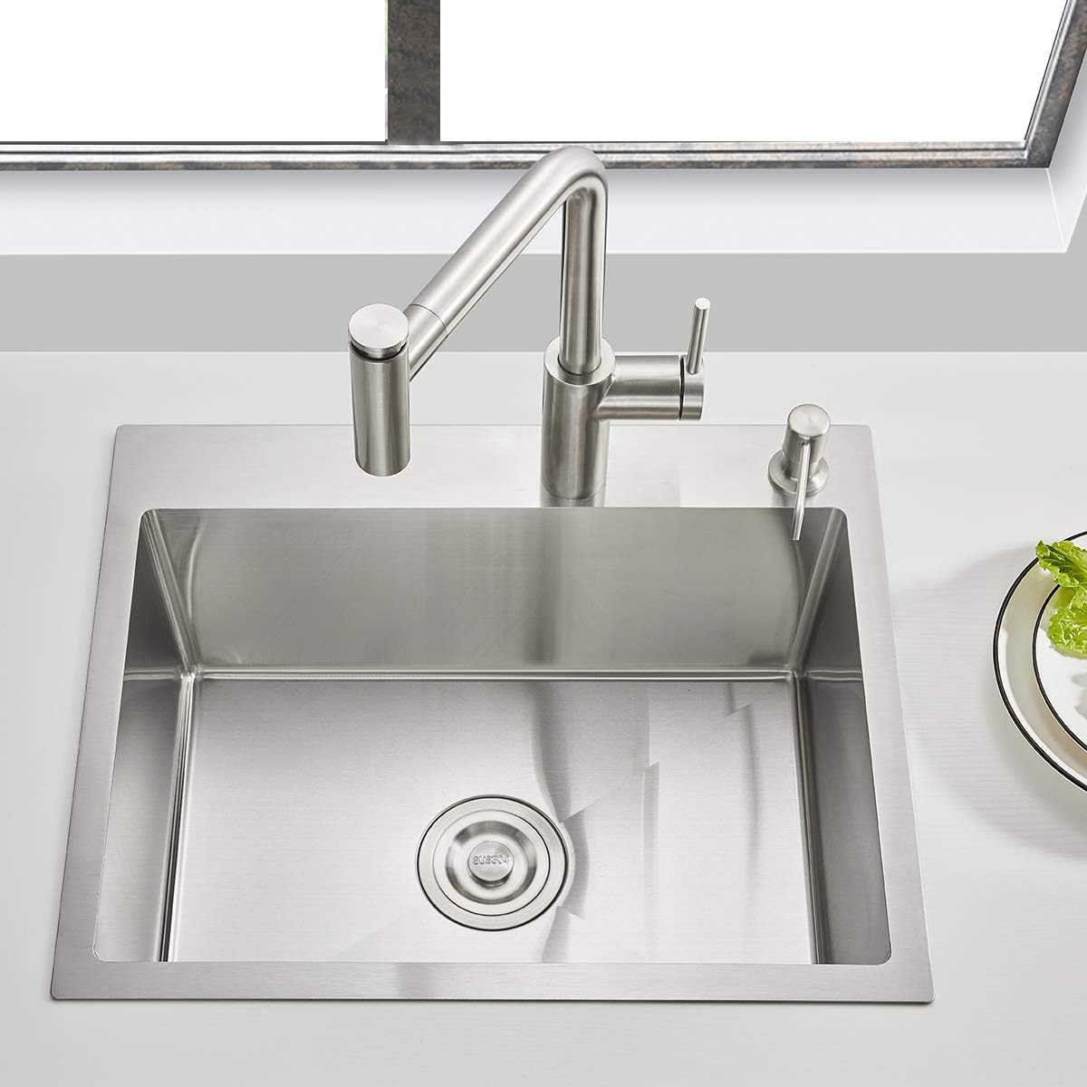 21.6x17.7 inch Drop in Kitchen Sink, Handmade 304 Stainless Steel Sink with 2 Holes, 8.6" Deep
