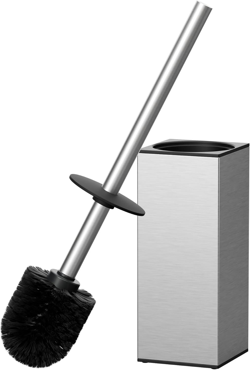 FORIOUS Toilet Brush and Holder Set, Heavy Duty 304 Stainless Steel Base Square and Long Handle for