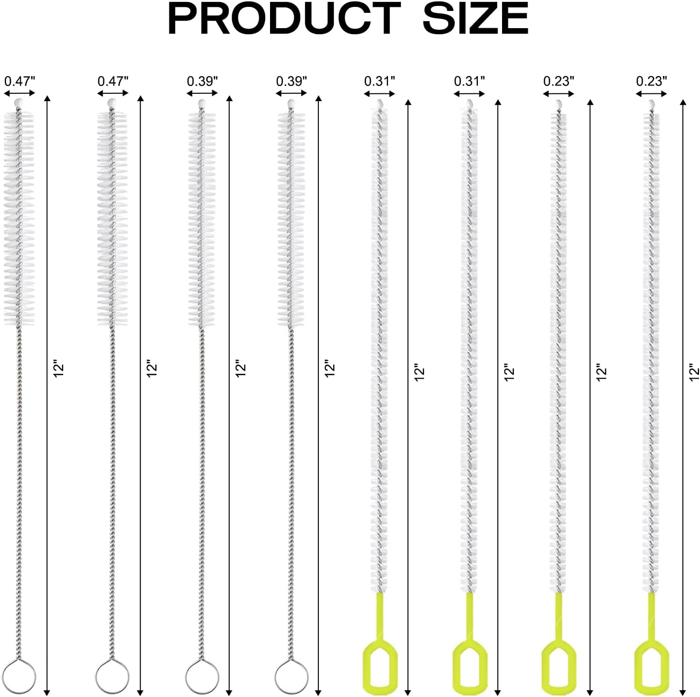 8-Piece Straw Cleaner Brush Set for Cleaning Straws - (4-Size) Extra Long Nylon Pipe Cleaners