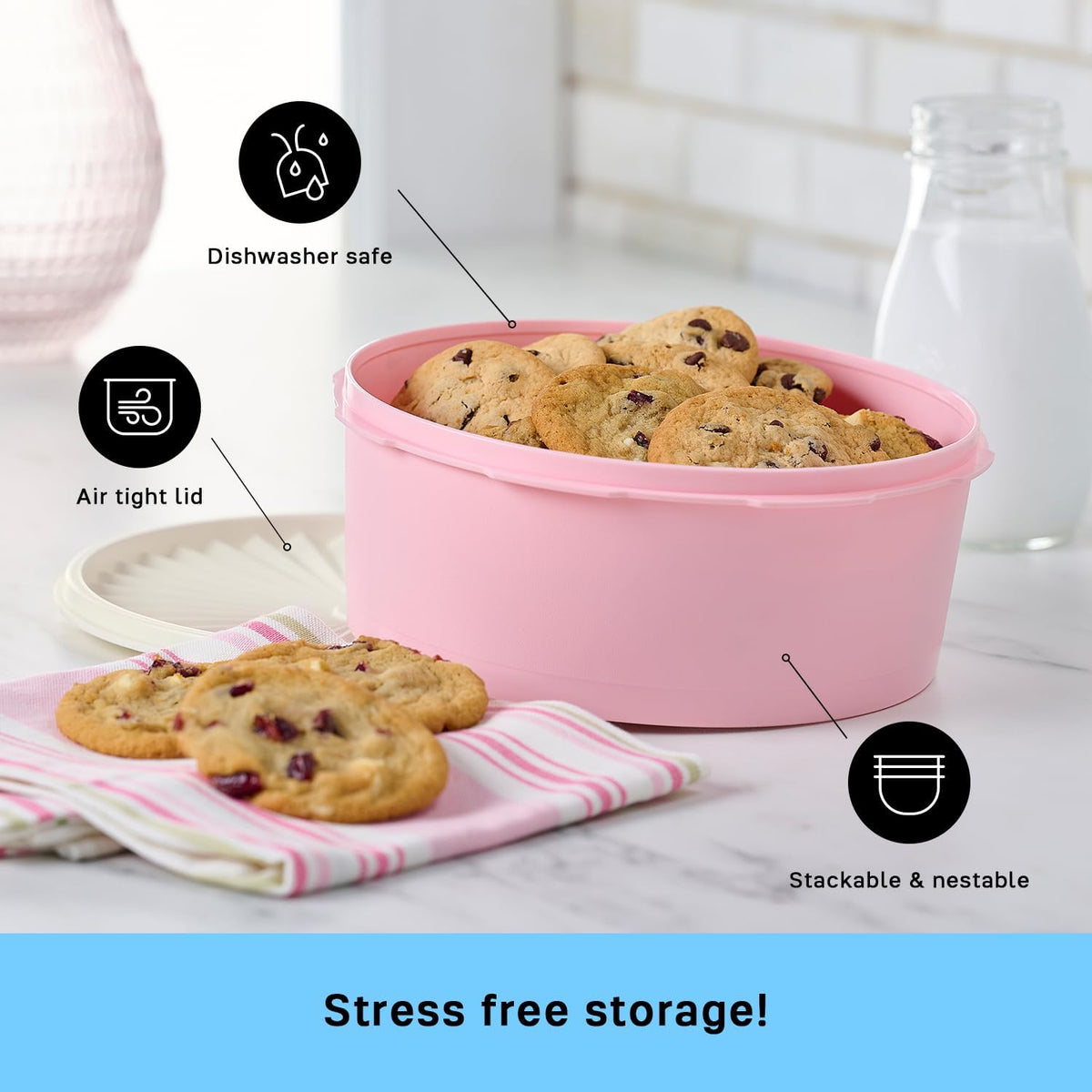 Tupperware Heritage Collection 7.6 Cup Cookie Canister, Vintage Light Pink Color, Dishwasher Safe