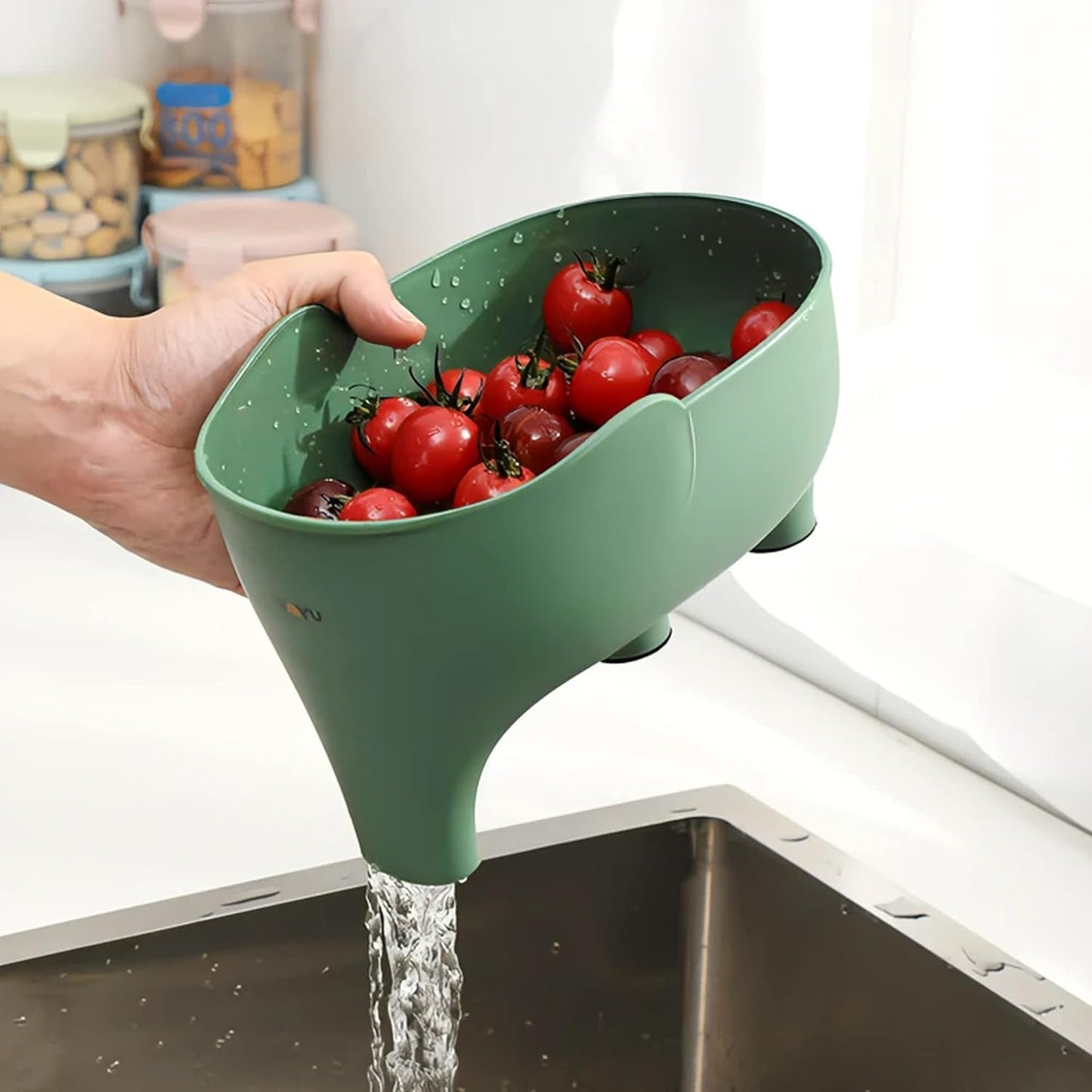 4-Piece Vegetable Fruit Drainage Basket Set - Elephant Design, Multi-Colored (Blue, Gray, Green