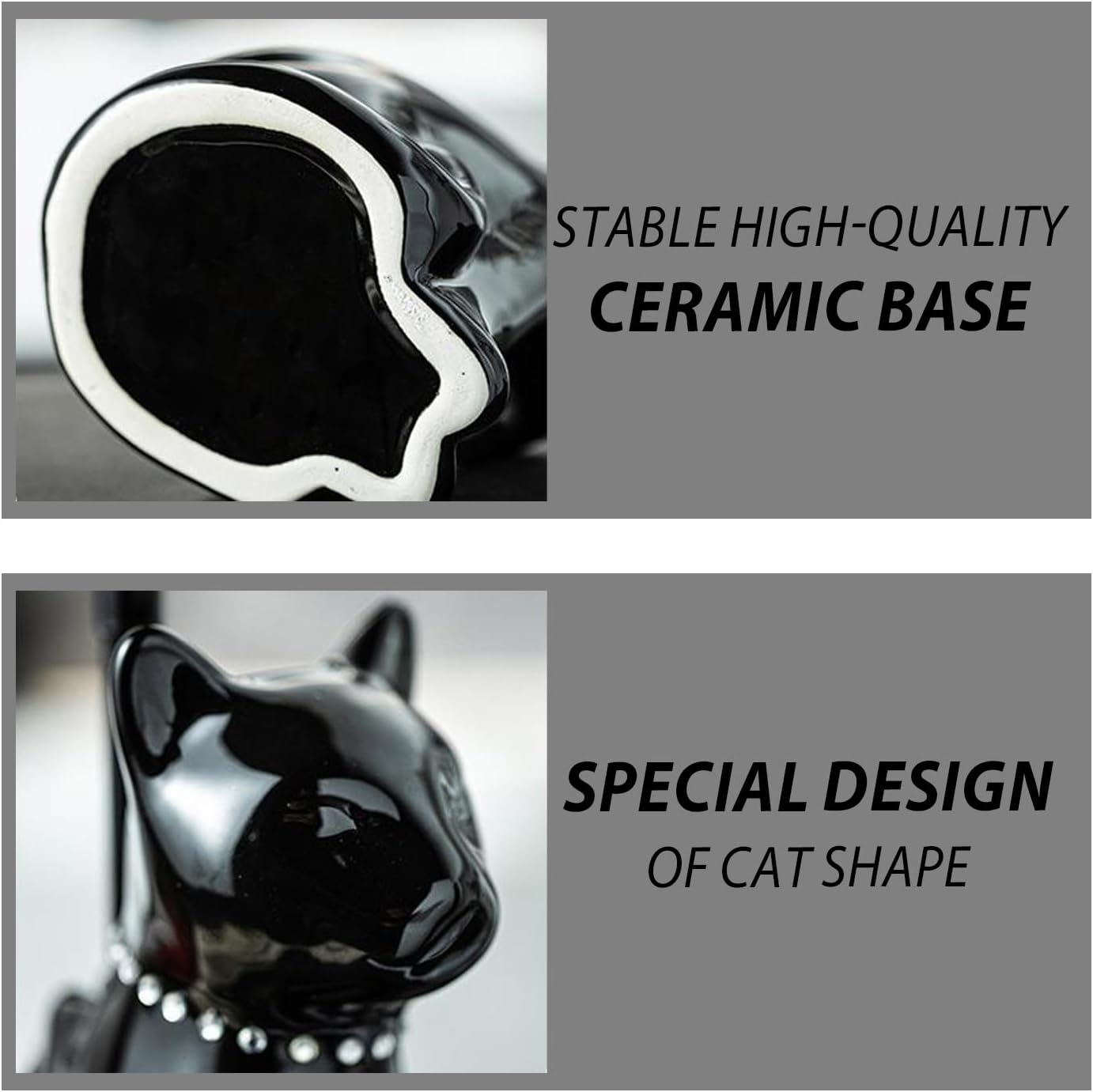 Comeon Ceramic Cat White/Black Toilet Brush and Holder Set, Plastic Handled Scrub Brush for
