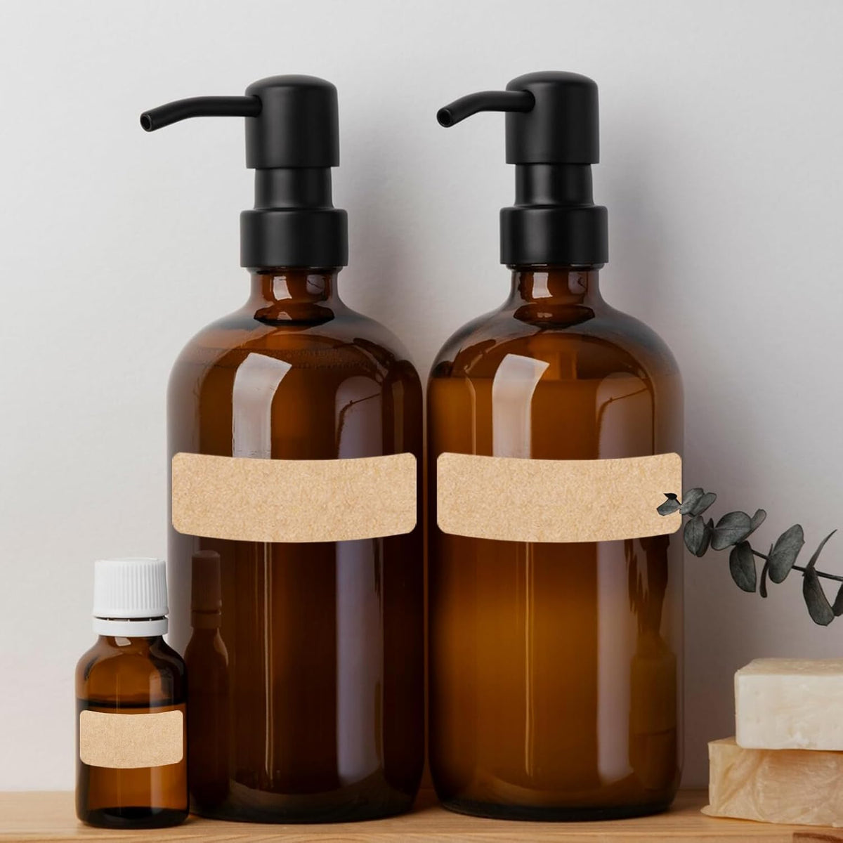 Kraft Label Stickers Removable Writable Gift Labels, Self-Adhesive Brown Labels for Essential Oil