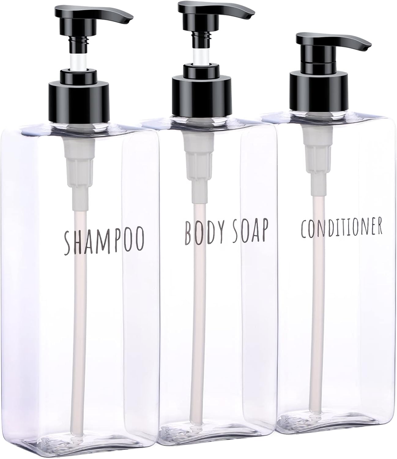 Segbeauty Clear Square Shampoo Bottles, 3pcs 16.9oz Refillable Plastic Lotion Dispenser with Pump