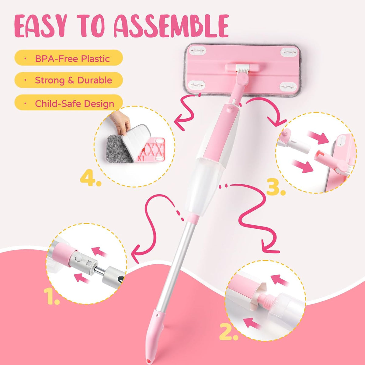 Kids Cleaning Toy Set,Pink Mini Spray Mop Montessori Toys Pretend Play Cleaning Tool for Toddlers