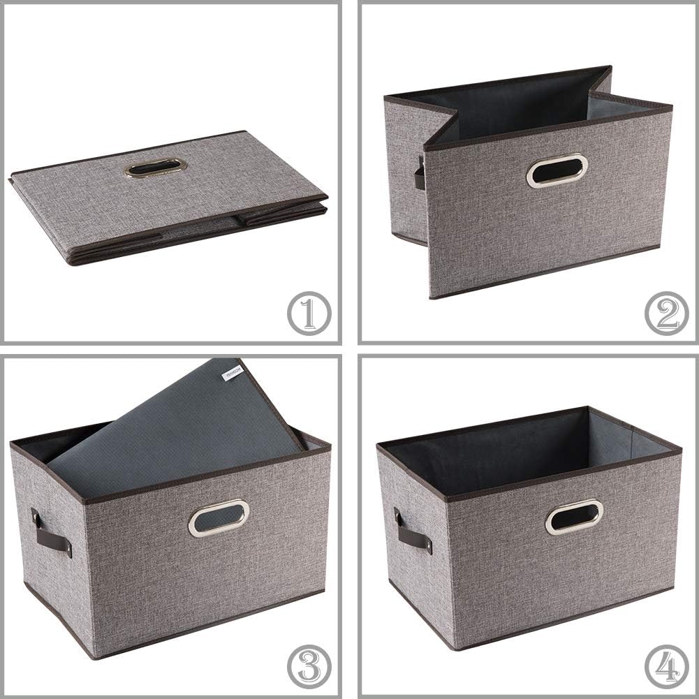 PRANDOM Larger Collapsible Storage Bins for Closet [5-pack] Decorative Linen Fabric Storage Baskets