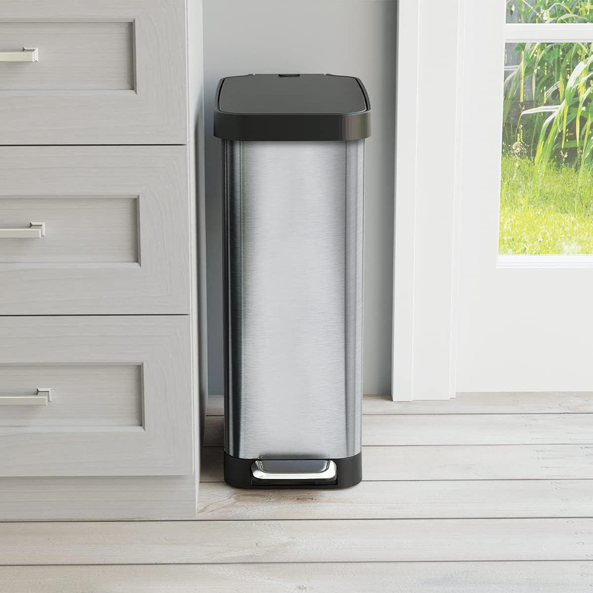 Glad Slim Trash Can with Clorox Odor Protection - Narrow Kitchen Garbage Bin with Soft Close Lid