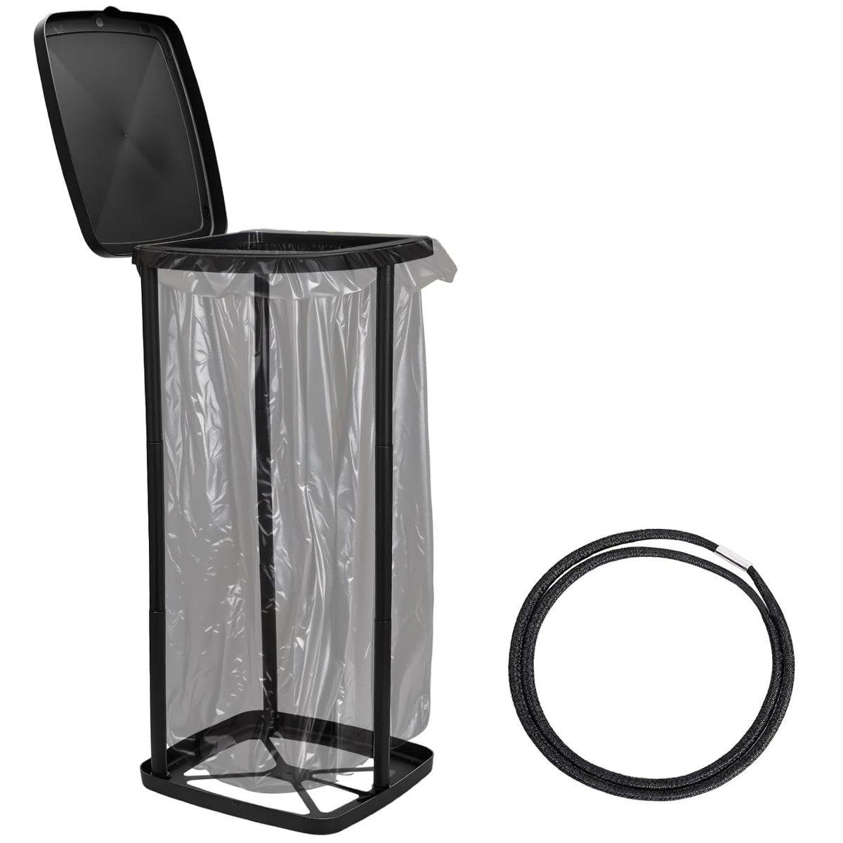 Portable Trash Bag Holder Collapsible Garbage Bin with Lid and Bands, Expandable Indoor Outdoor
