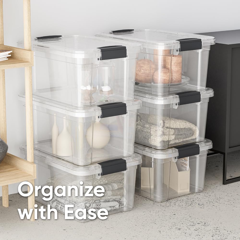 Superio Storage Bins with Lids, Clear Plastic Containers for Organizing, Stackable Totes, BPA Free