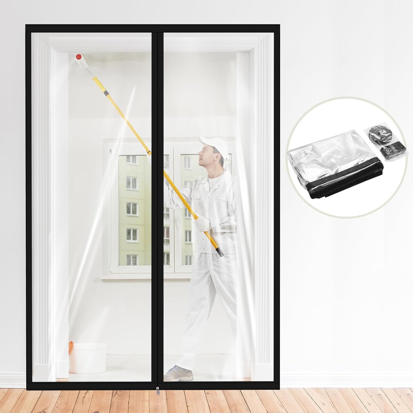 Amylove Zipper 60 x 102 Inch Dust Barrier Door Kit Construction Door Barrier 5 x 8.5 ft Reusable