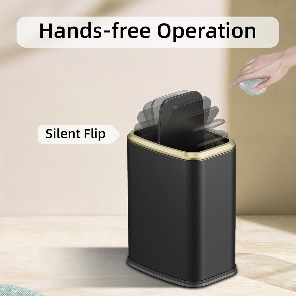 8L/2.1 Gallon Small Bathroom Trash Can with Lid, Swing-Top Rectangular Waste Bin, Stainless Steel