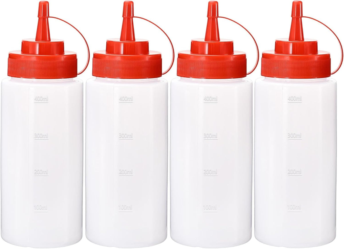 Condiment Squeeze Bottles Ketchup Dispenser, 4 Pack 16oz Squeeze Bottles for Liquids, Plastic Sauce