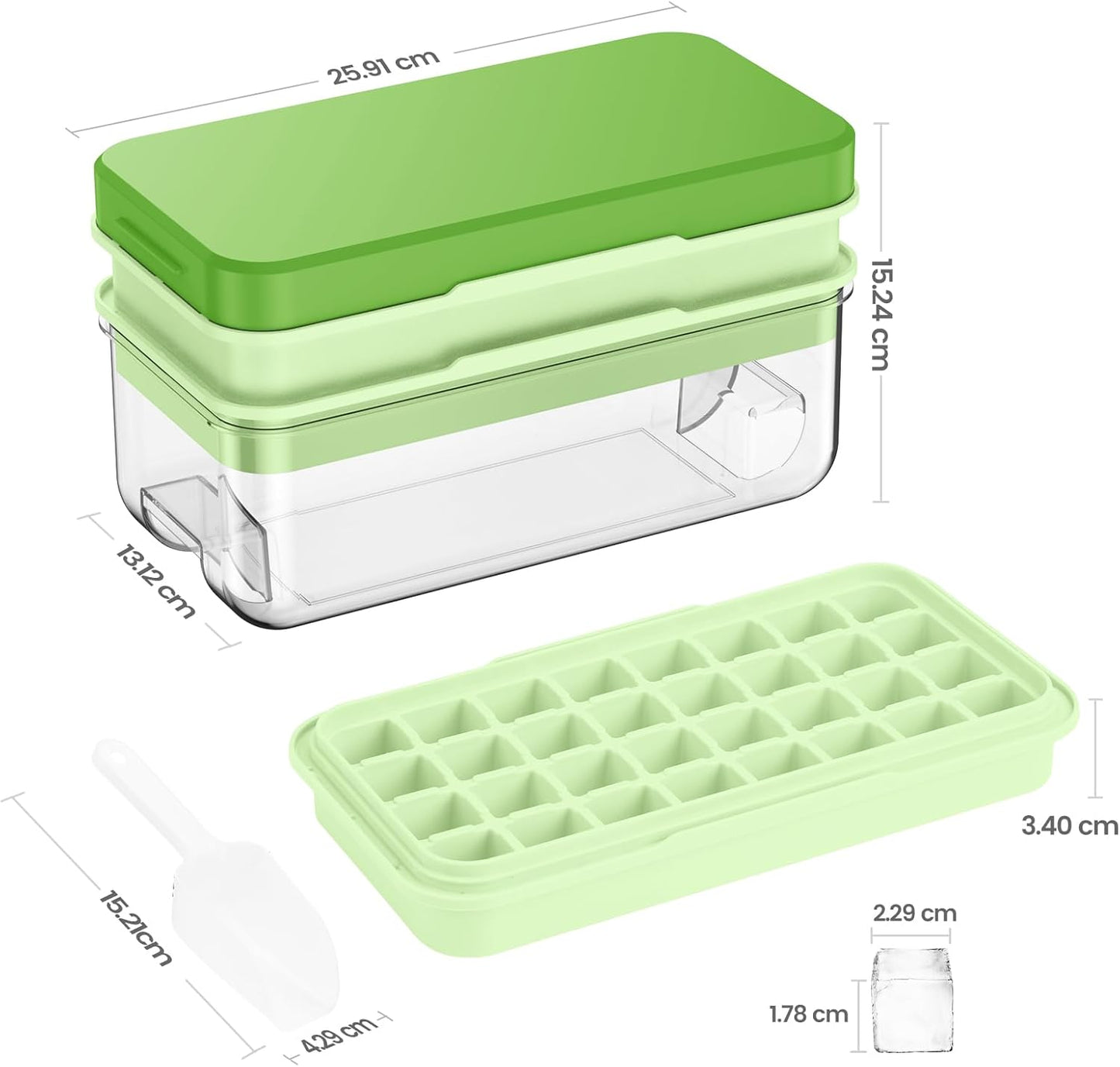 PHINOX Ice Cube Tray With Lid and Bin, Ice Trays for Freezer, Flexible Ice Cube Trays, Making 64