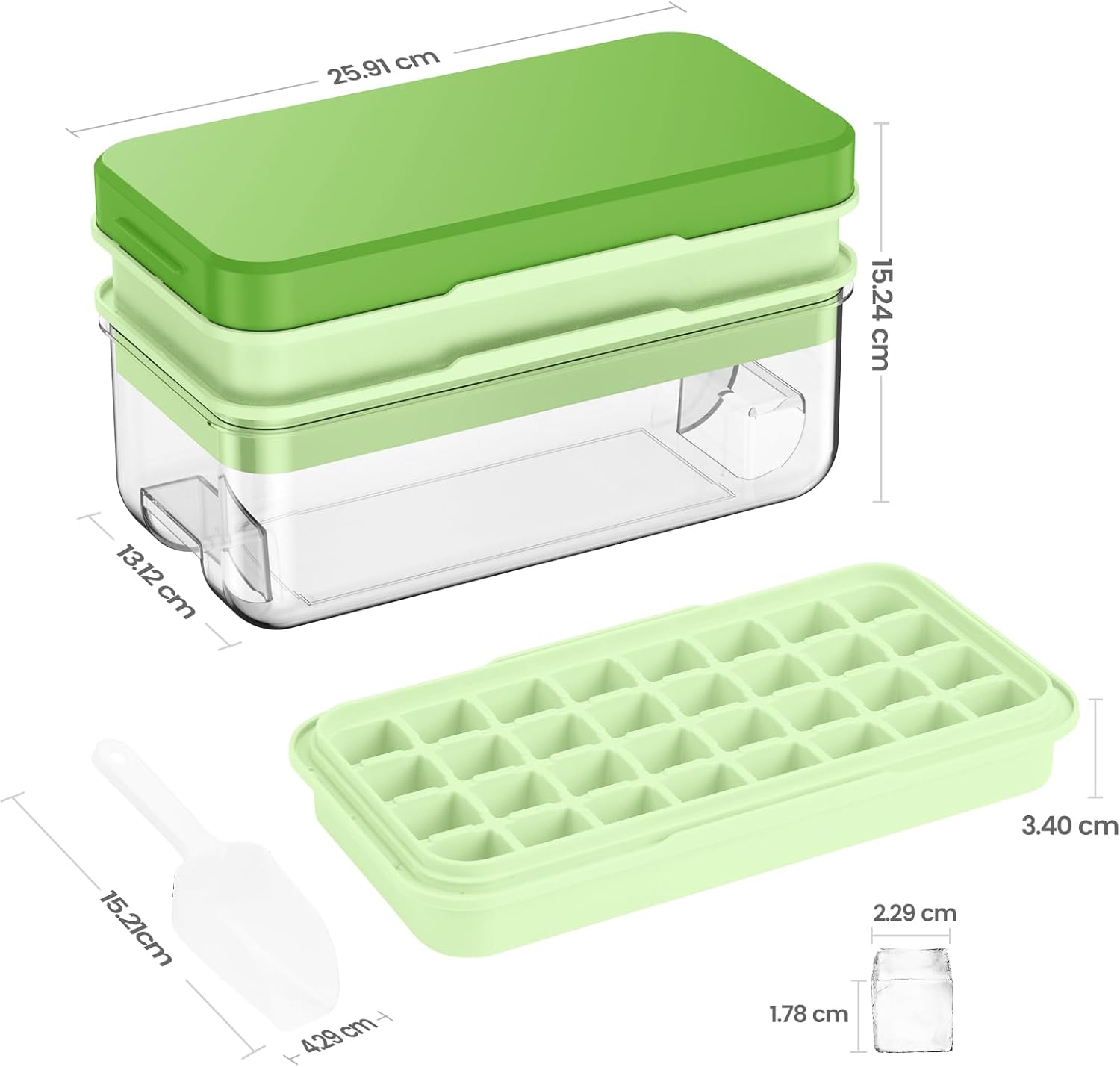 PHINOX Ice Cube Tray With Lid and Bin, Ice Trays for Freezer, Flexible Ice Cube Trays, Making 64