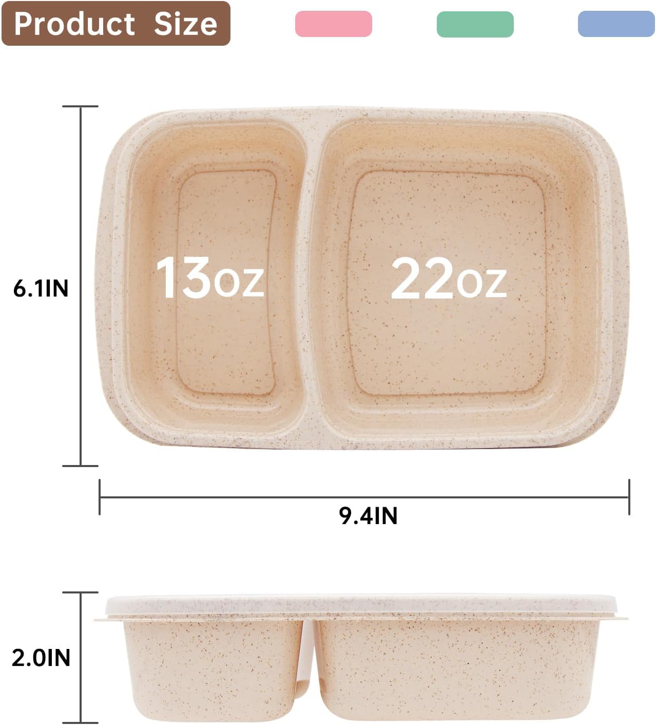 4 pack Bento Lunch Box, 2 Compartments Meal-Prep Containers with Lids, Microwave & Dishwasher Safe