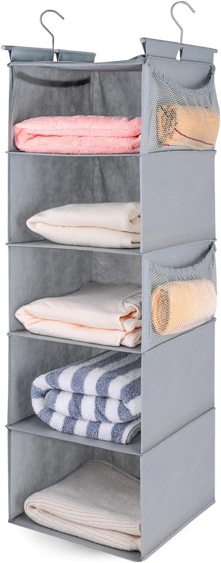 MAX Houser 5 Shelf Hanging Closet Organizer,Space Saver, Closet Hanging Shelves with (4) Side