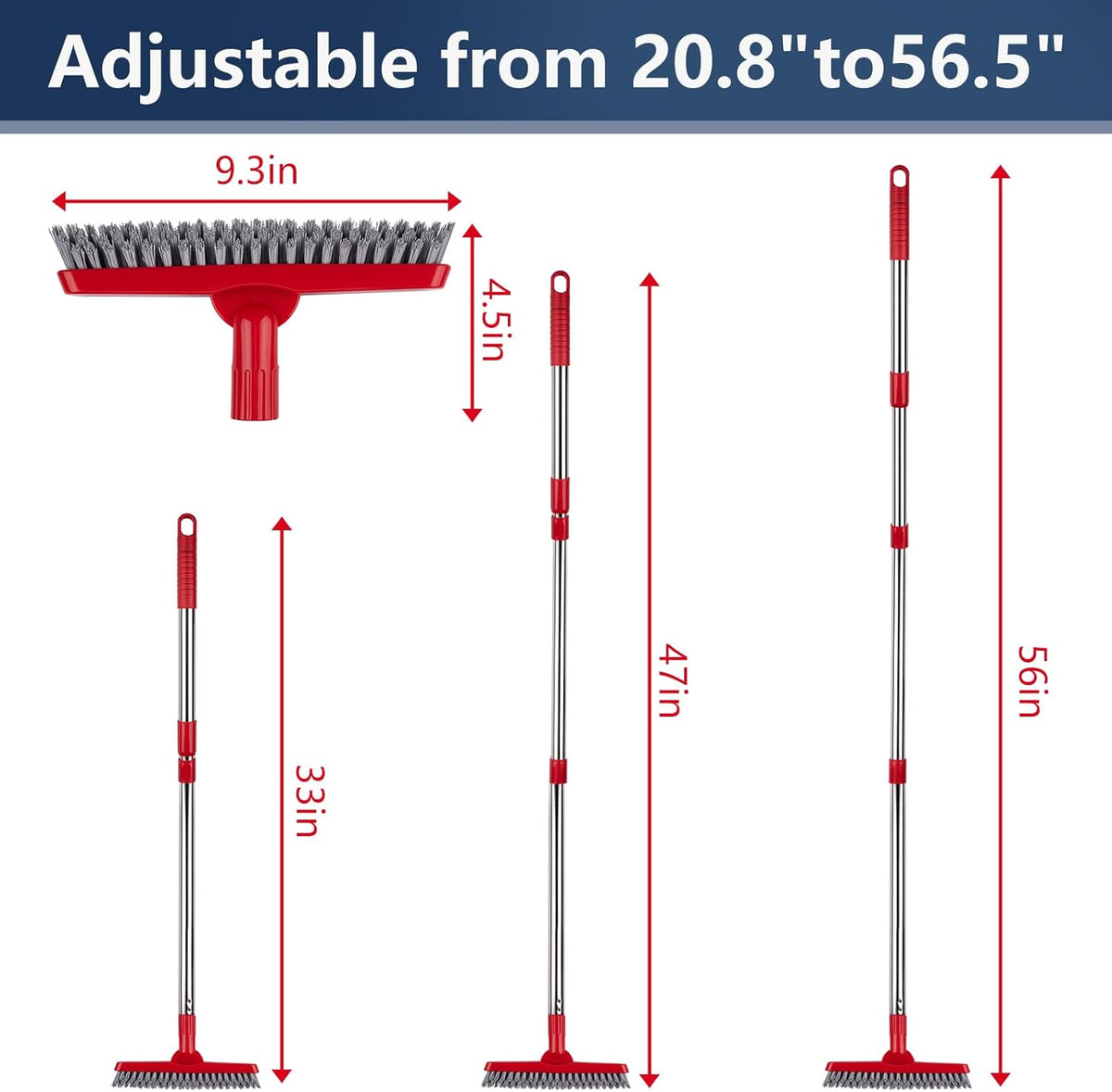 ITTAHO 2 Pack Grout Brush with Long Handle, Swivel Cleaning Grout Line Scrubber - Extendable