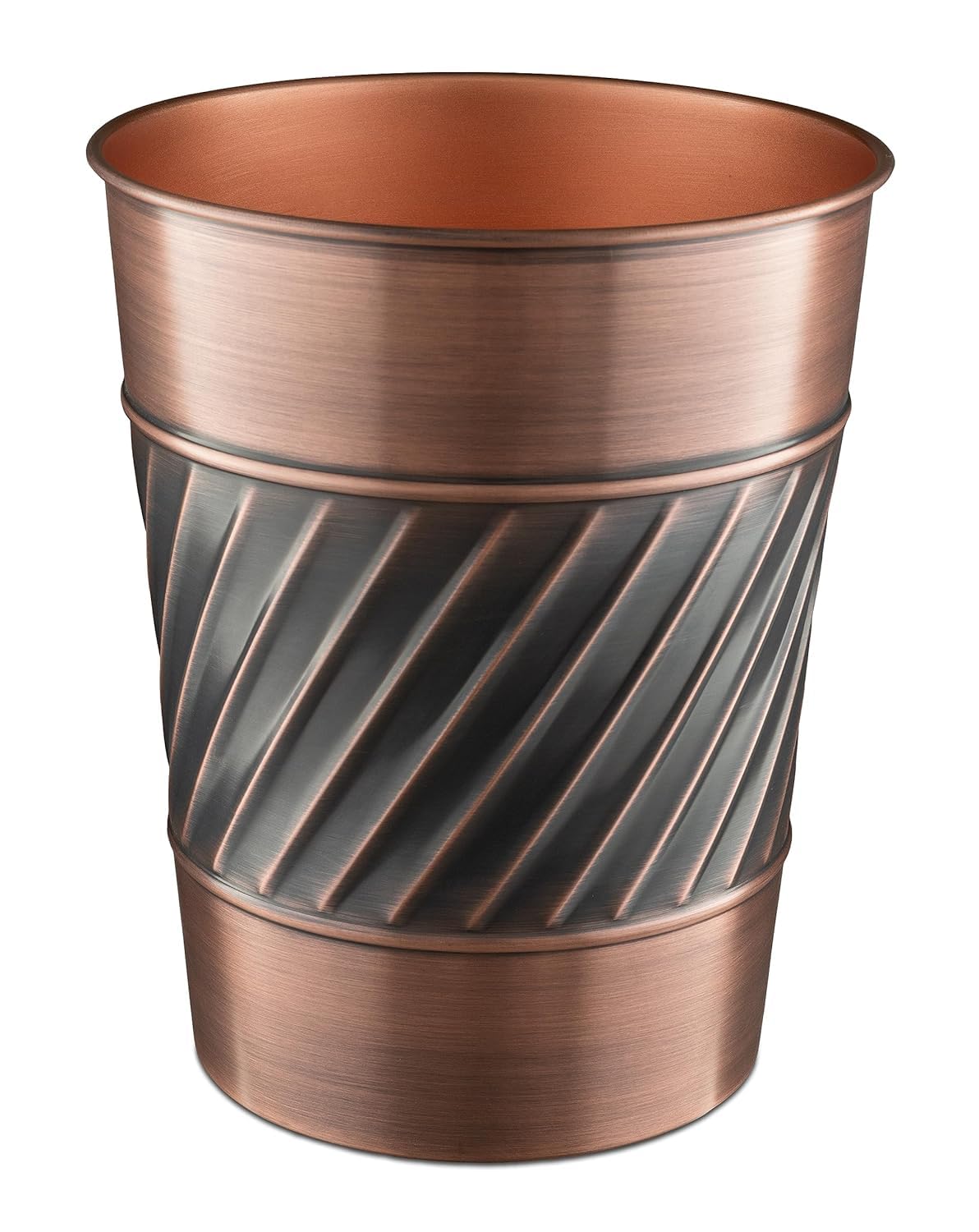 Monarch Abode Metal Wastebasket Trash Can, Handcrafted, Wave Embossed, Bathroom Decor, Antique