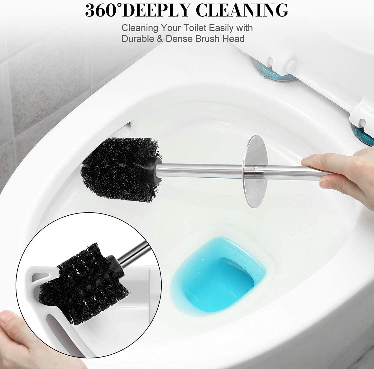 Toilet Brush and Holder, 2 Pack Toilet Brush with 304 Stainless Steel Long Handle, Toilet Bowl