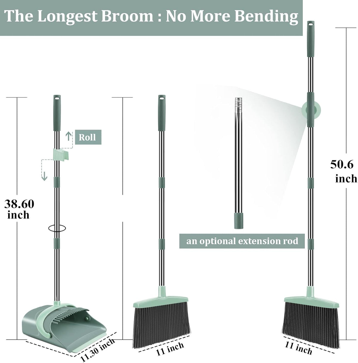 Broom and Dustpan Set for Home, Dust pan with Long Handle, Broom with Dustpan Combo Set, for Home