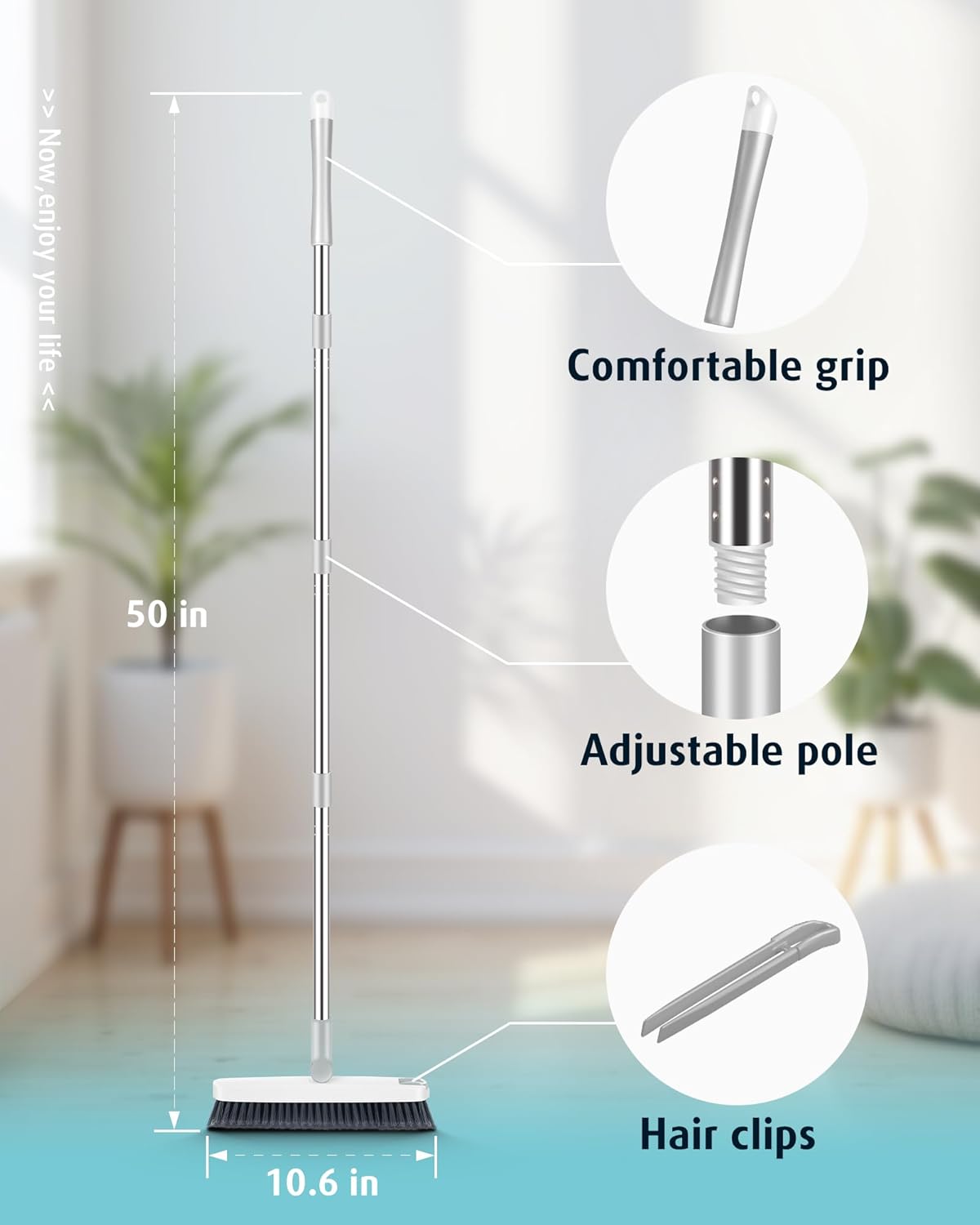 AIR U+ Grout Brush with Long Handle 180° Swivel Scrub Brush with Tweezers to Hair Clip V-Shape