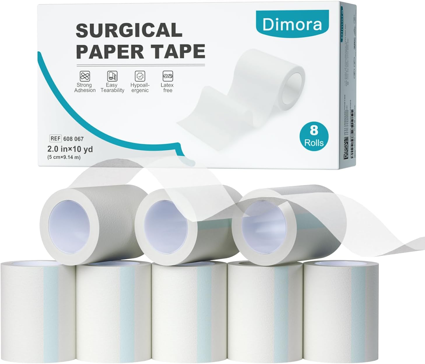 Dimora Soft Paper Surgical Tape 8 Rolls- Hypoallergenic Medical Tape for Sensitive Skin，Breathable