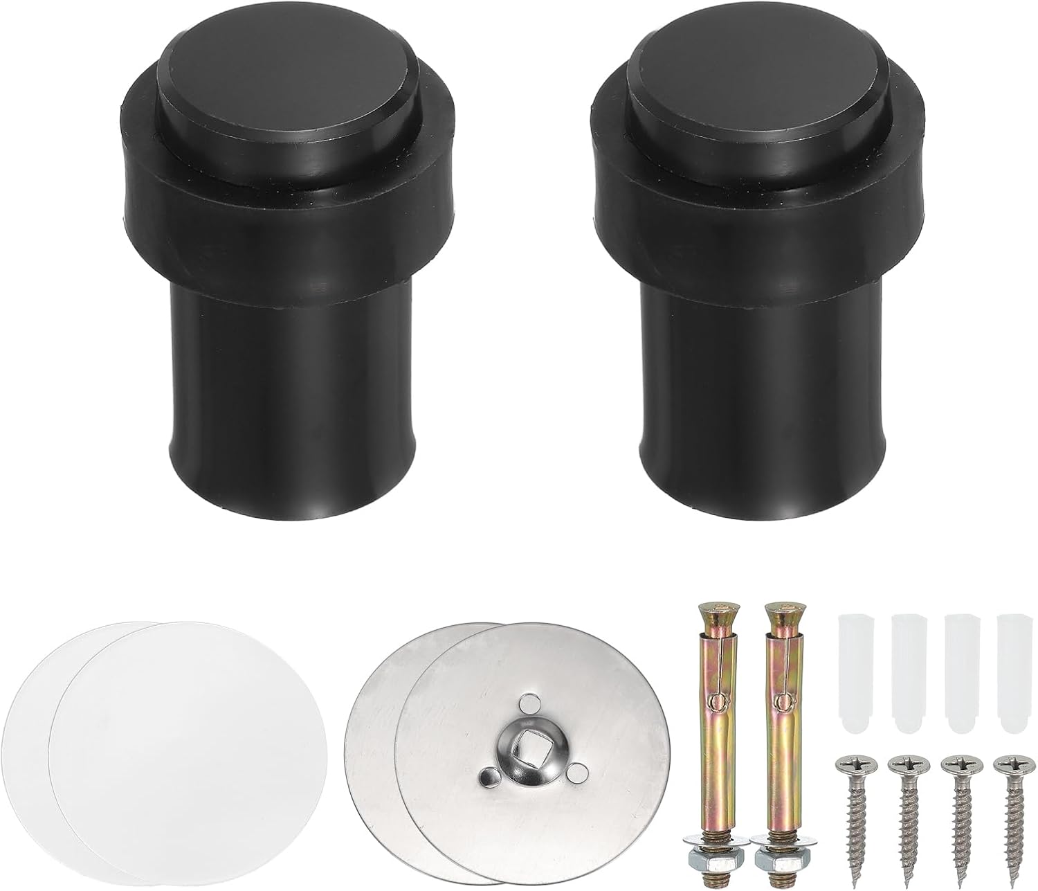 PATIKIL 2Set Round Door Stoppers, 60mm Stainless Steel Door Stop Doorstop Wedge Metal Cylinder Self